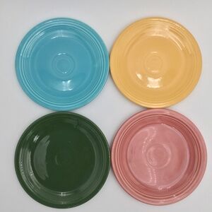 4 Vintage Genuine Fiesta Rose Pink Turquoise Green Yellow 7.25" Salad Plates